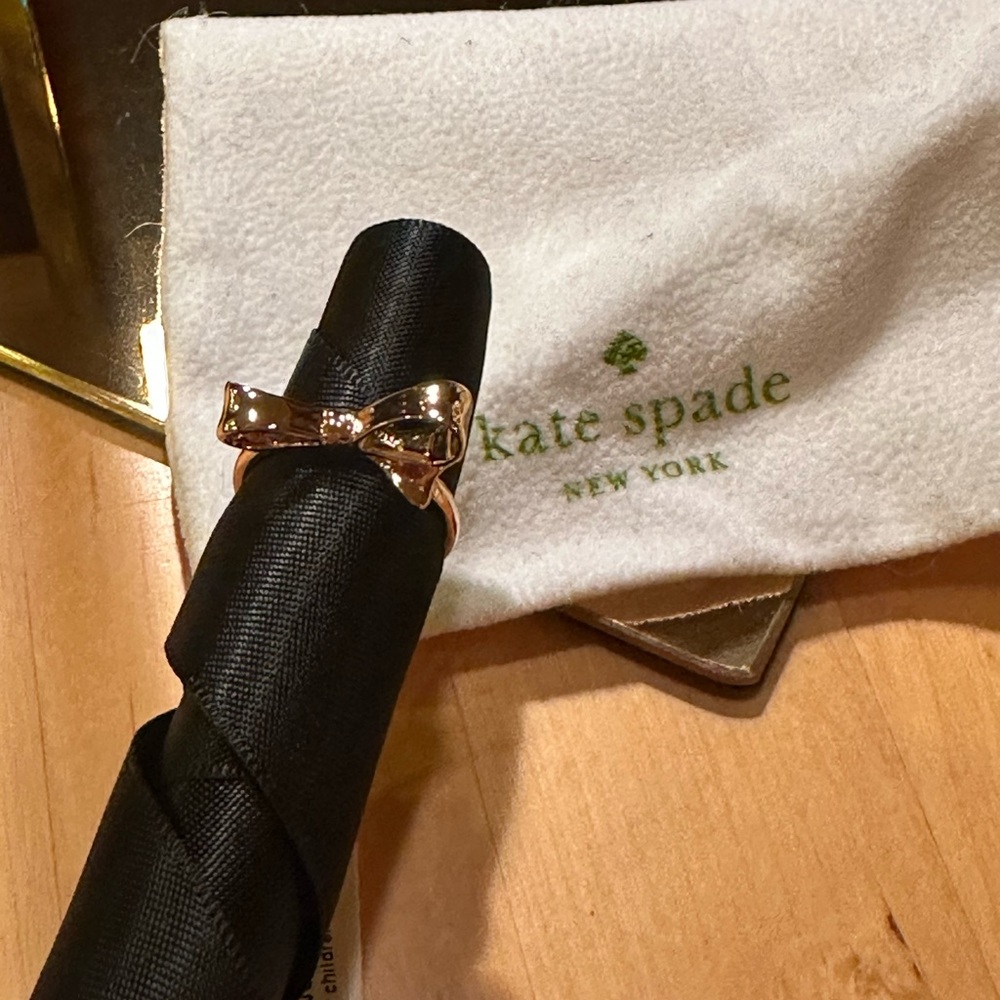 NWT Kate Spade Dainty Gold Bow Ring + Dustbag - Picture 6 of 9